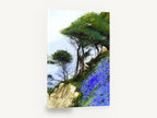 Bluebell Cliffside, bluebell hillside cliff trees painting, floral canvas wall art print ready to hang