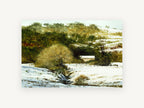 Snowy Hollow Barn, snowy hillside barn landscape painting, landscape canvas wall art print, front view