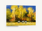 Sheep Under Golden Trees, grazing sheep autumn trees painting, landscape canvas wall art print ready to hang