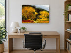 Golden Wood Path landscape canvas print on the wall of a study