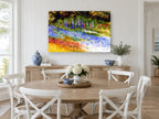 Delphinium Garden Drift floral canvas print on the wall of a Hamptons dining room