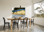 Bluebell Cliff Edge coastal canvas print on the wall of a dining room