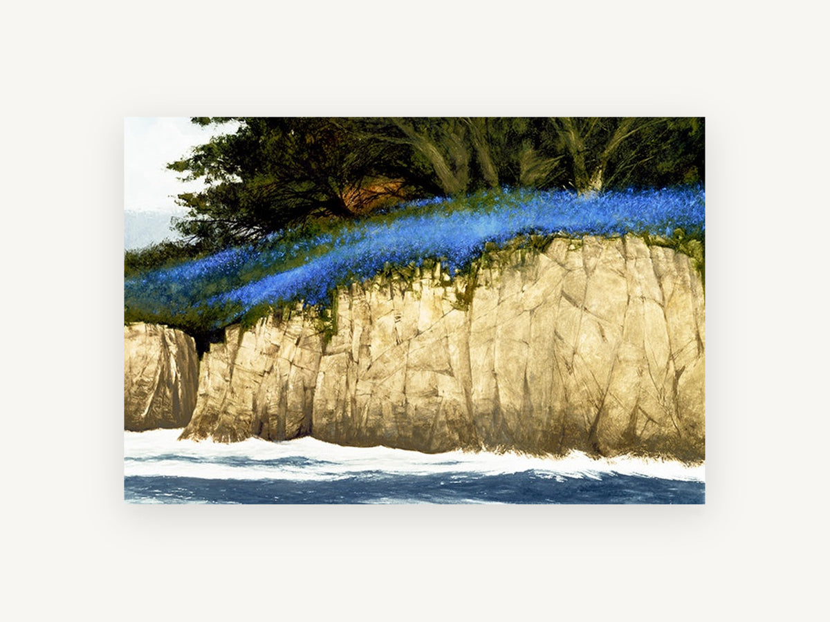 Bluebell Cliff Edge, coastal canvas wall art print, front view