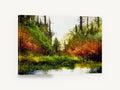 Hidden Autumn Pond, autumn forest pond landscape painting, landscape canvas wall art print ready to hang
