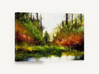 Hidden Autumn Pond, autumn forest pond landscape painting, landscape canvas wall art print ready to hang
