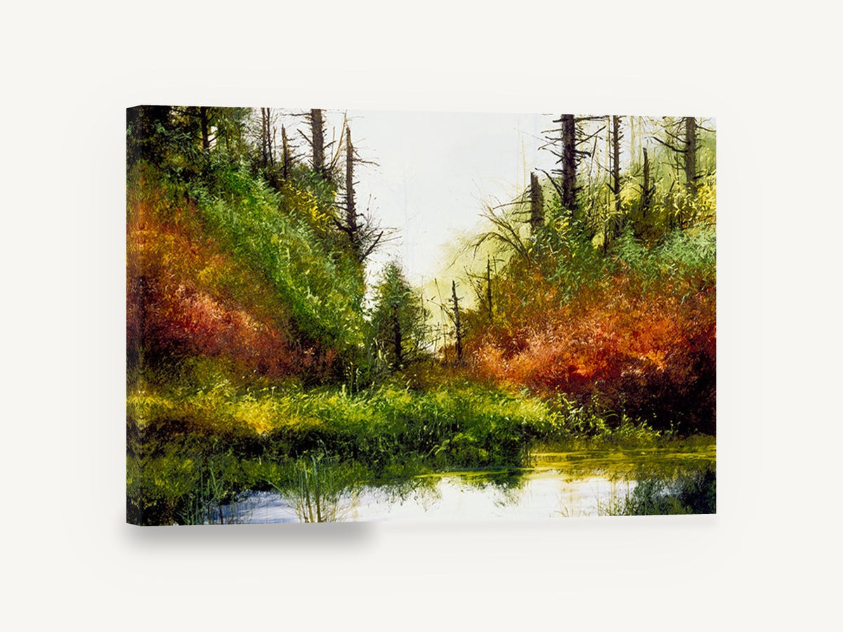 Hidden Autumn Pond, autumn forest pond landscape painting, landscape canvas wall art print ready to hang