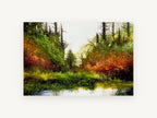Hidden Autumn Pond, autumn forest pond landscape painting, landscape canvas wall art print, front view