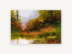 Autumn Pond Haze, autumn forest pond landscape artwork, landscape canvas wall art print, front view