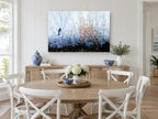 Blue Bird in Mist landscape canvas print on the wall of a Hamptons dining room