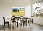 Cattle Rest Golden Hills landscape canvas print on the wall of a dining room