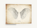 Spread Owl Wings, vintage owl wings pencil illustration, animal canvas wall art print ready to hang