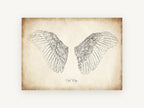 Spread Owl Wings, vintage owl wings pencil illustration, animal canvas wall art print, front view