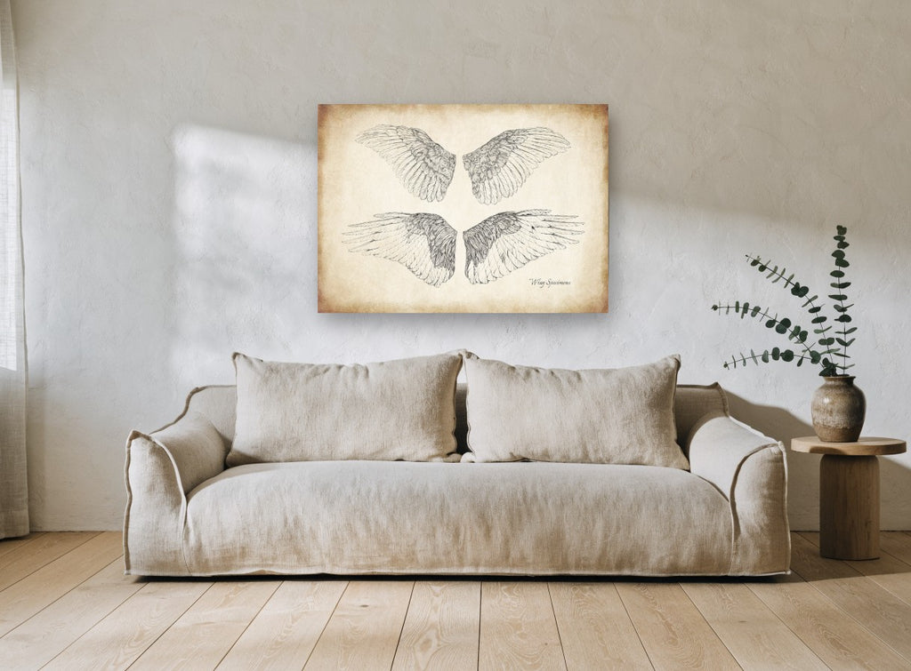 Four Feathered Wings animal canvas print on the wall of a living room