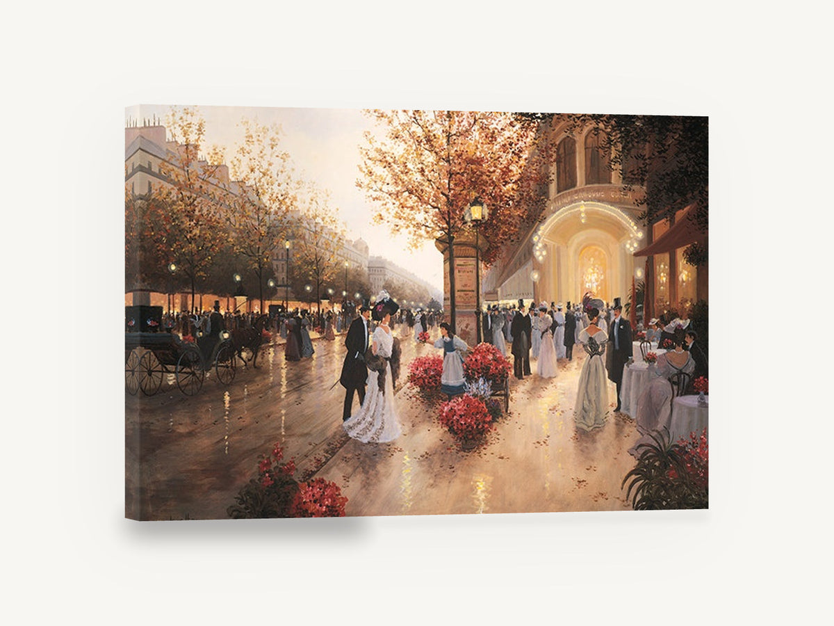 Evening on the Boulevard, belle epoque paris boulevard evening scene, city canvas wall art print ready to hang