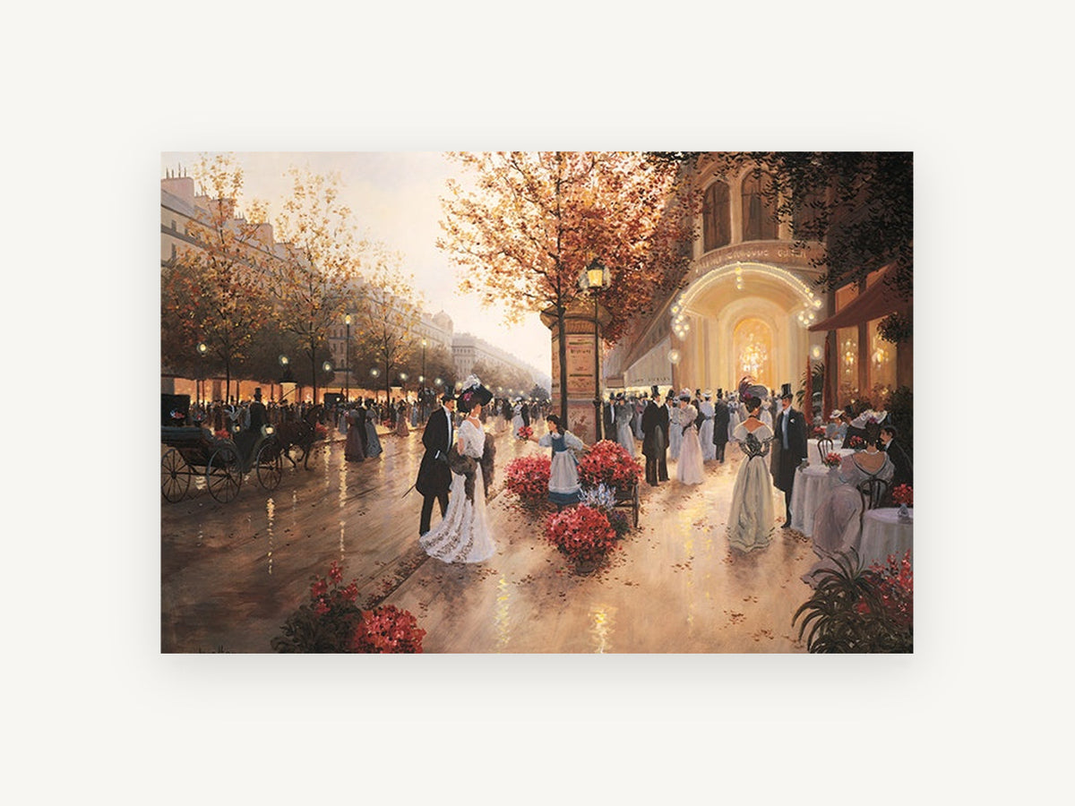 Evening on the Boulevard, belle epoque paris boulevard evening scene, city canvas wall art print, front view