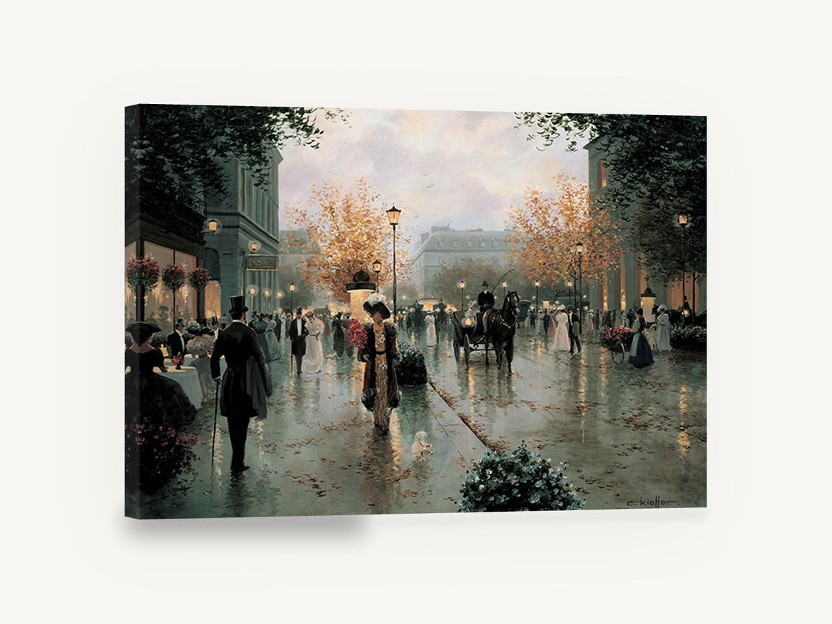 Autumn Boulevard Promenade, paris autumn street scene painting, city canvas wall art print ready to hang