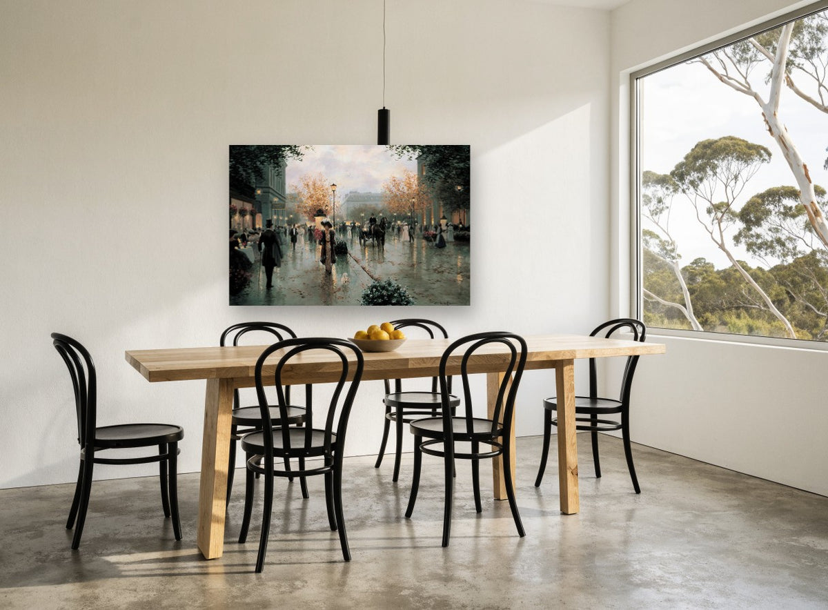 Autumn Boulevard Promenade city canvas print on the wall of a dining room