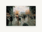 Autumn Boulevard Promenade, paris autumn street scene painting, city canvas wall art print, front view