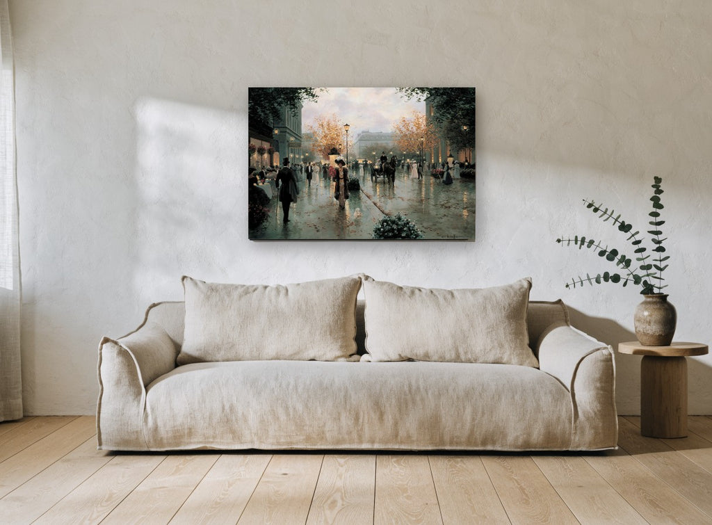 Autumn Boulevard Promenade city canvas print on the wall of a living room
