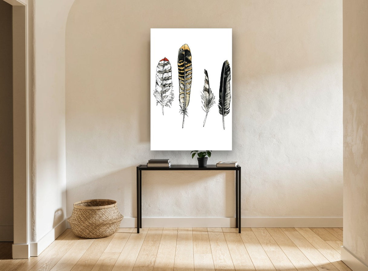 Four Feather Study animal canvas print on the wall of a hallway