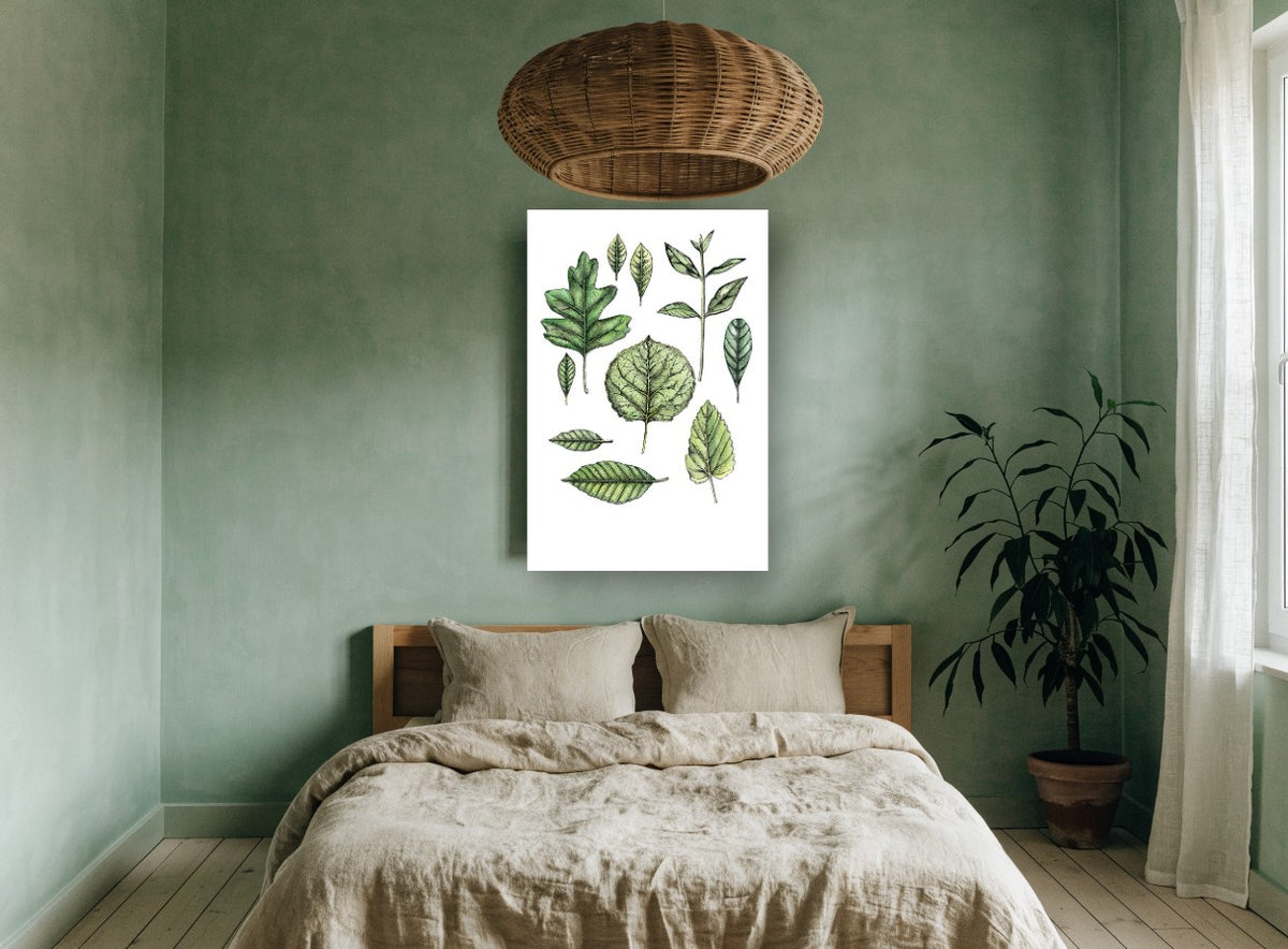 Leaf Study Collection floral canvas print on the wall of a bedroom