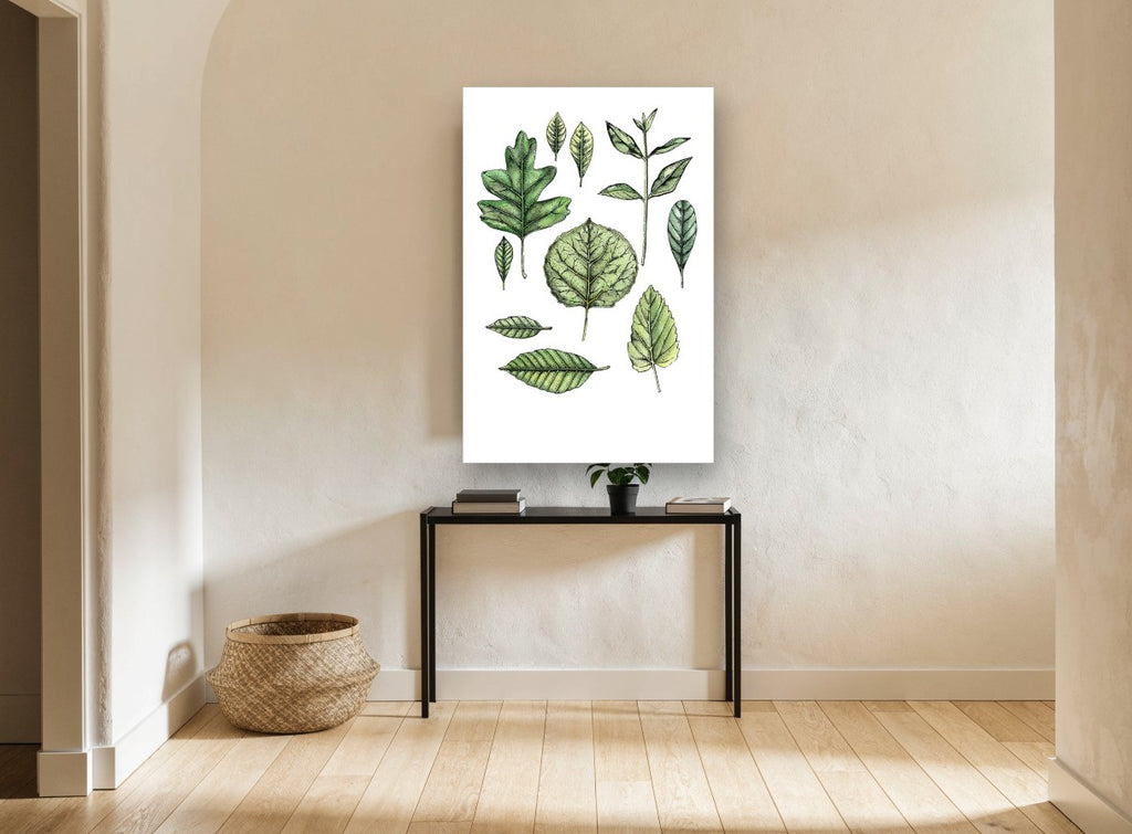 Leaf Study Collection floral canvas print on the wall of a hallway
