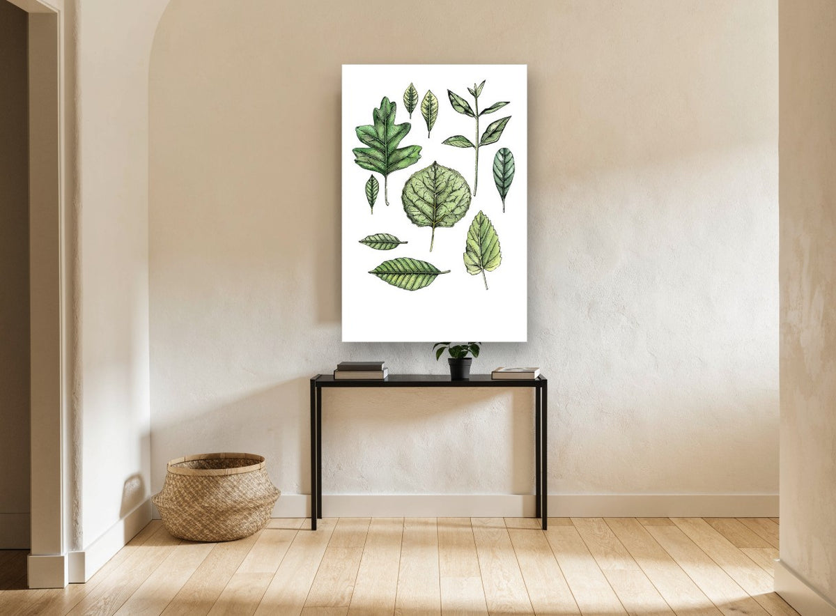 Leaf Study Collection floral canvas print on the wall of a hallway