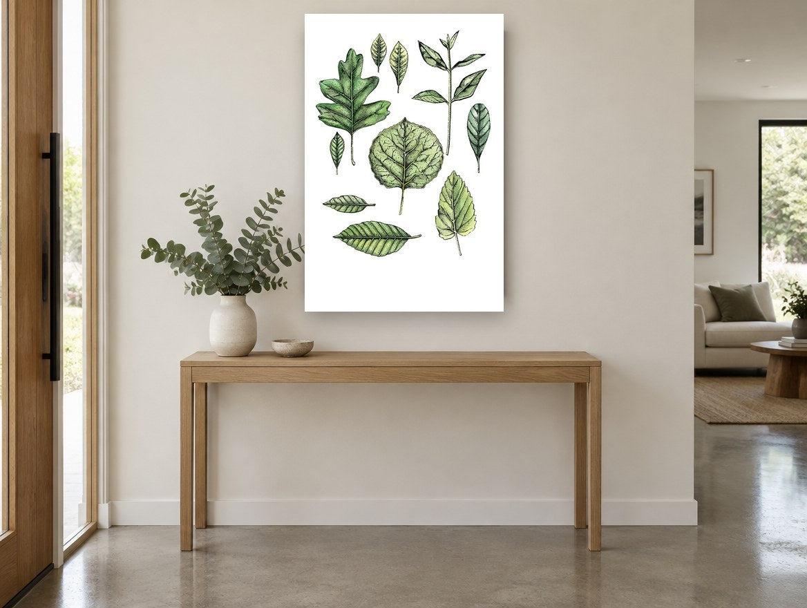 Leaf Study Collection floral canvas print on the wall of a entry hall