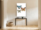 Three Butterfly Study animal canvas print on the wall of a hallway