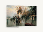 Rainy Quai Promenade, paris riverside street scene painting, city canvas wall art print ready to hang