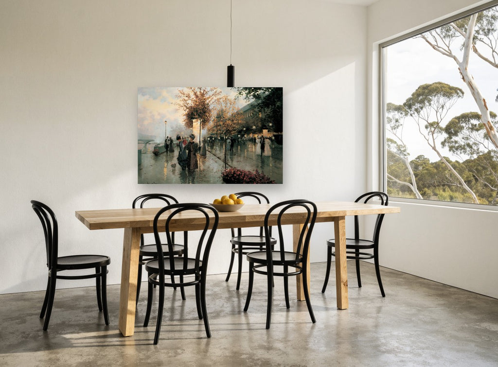 Rainy Quai Promenade city canvas print on the wall of a dining room