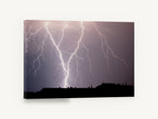 Forked Storm Light, lightning storm over rooftops photograph, landscape canvas wall art print ready to hang