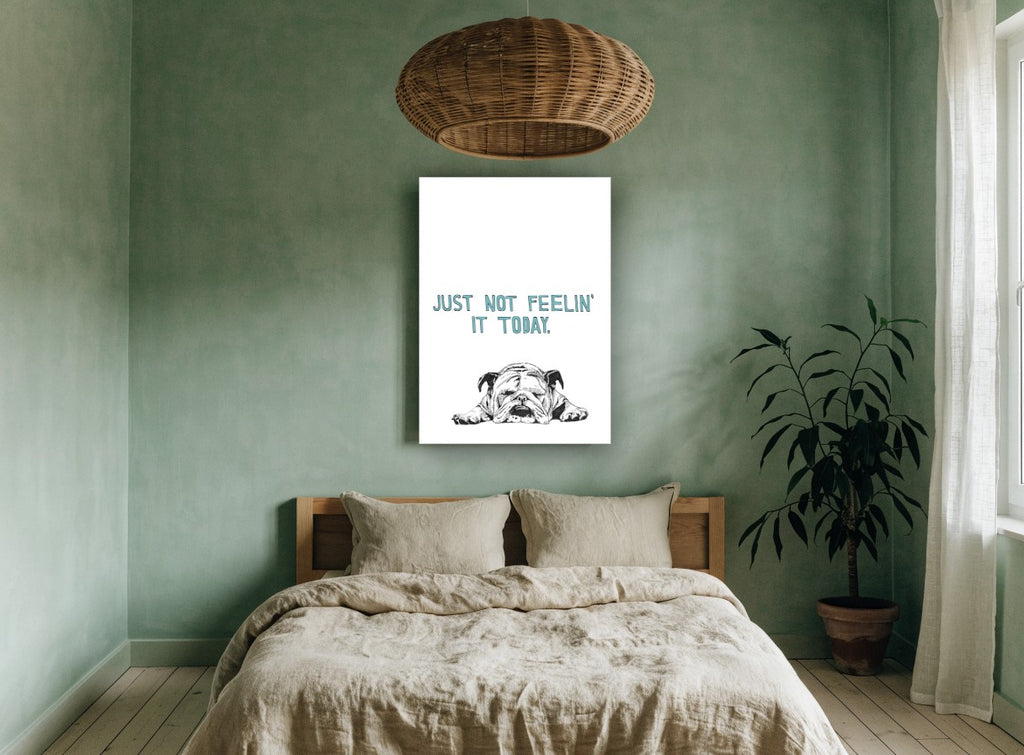 Bulldog Not Feelin' It animal canvas print on the wall of a bedroom