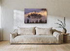 Island Church Dawn landscape canvas print on the wall of a living room