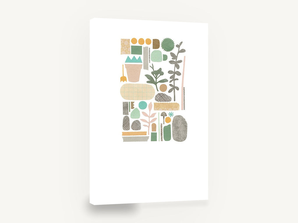 Paper Cutout Garden, plant collage paper cutout botanical, floral canvas wall art print ready to hang