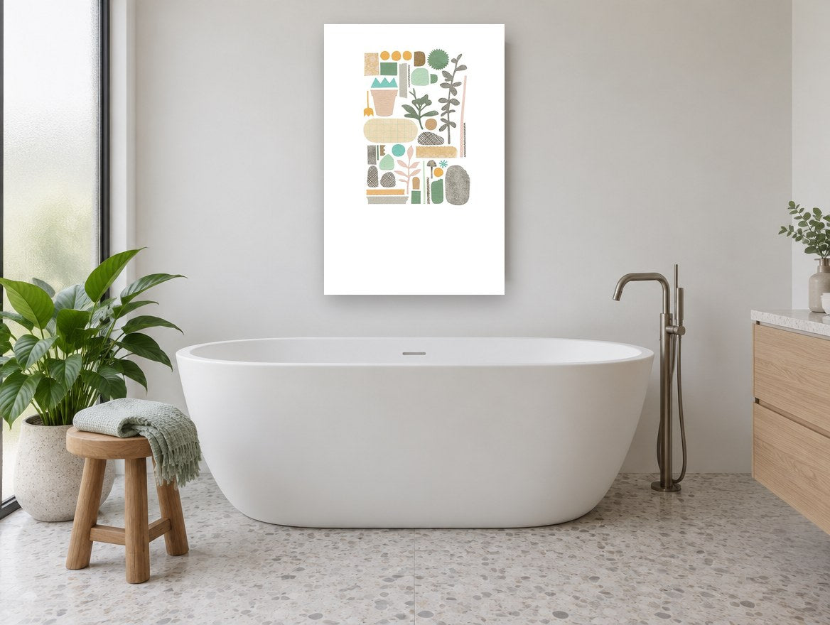Paper Cutout Garden floral canvas print on the wall of a bathroom