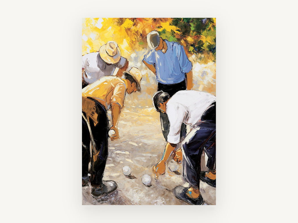 Bocce Players Measuring, vintage canvas wall art print, front view