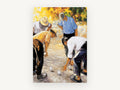 Bocce Players Measuring, vintage canvas wall art print, front view