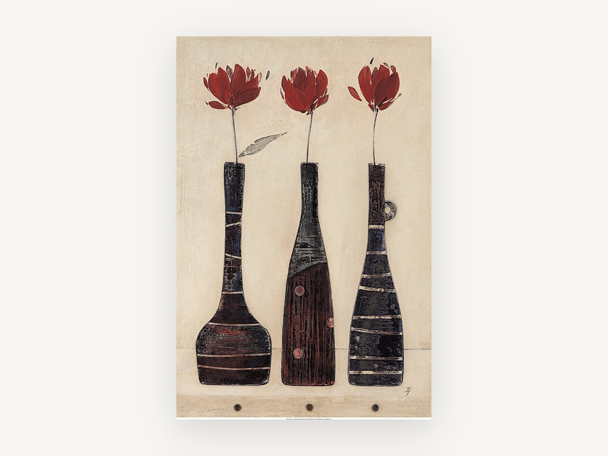 Three Red Blooms, floral canvas wall art print, front view