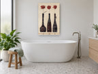 Three Red Blooms floral canvas print on the wall of a bathroom