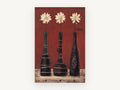 Three Cream Daisies in Red, floral canvas wall art print, front view