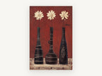 Three Cream Daisies in Red, floral canvas wall art print, front view