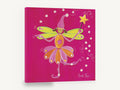 Dancing Flower Fairy, pink fairy with star wand illustration, floral canvas wall art print ready to hang