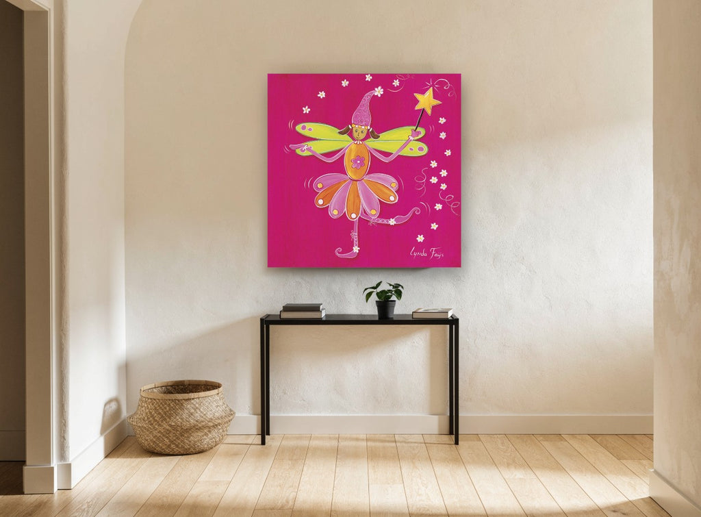 Dancing Flower Fairy floral canvas print on the wall of a hallway