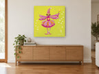 Pink Fairy with Star Wand floral canvas print on the wall of a living room above a sideboard