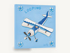 Blue Looping Biplane, blue biplane kids illustration, kids canvas wall art print ready to hang