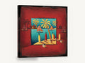 Red Island Sails, island palms and sailboats folk art, coastal canvas wall art print ready to hang