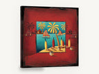 Red Island Sails, island palms and sailboats folk art, coastal canvas wall art print ready to hang