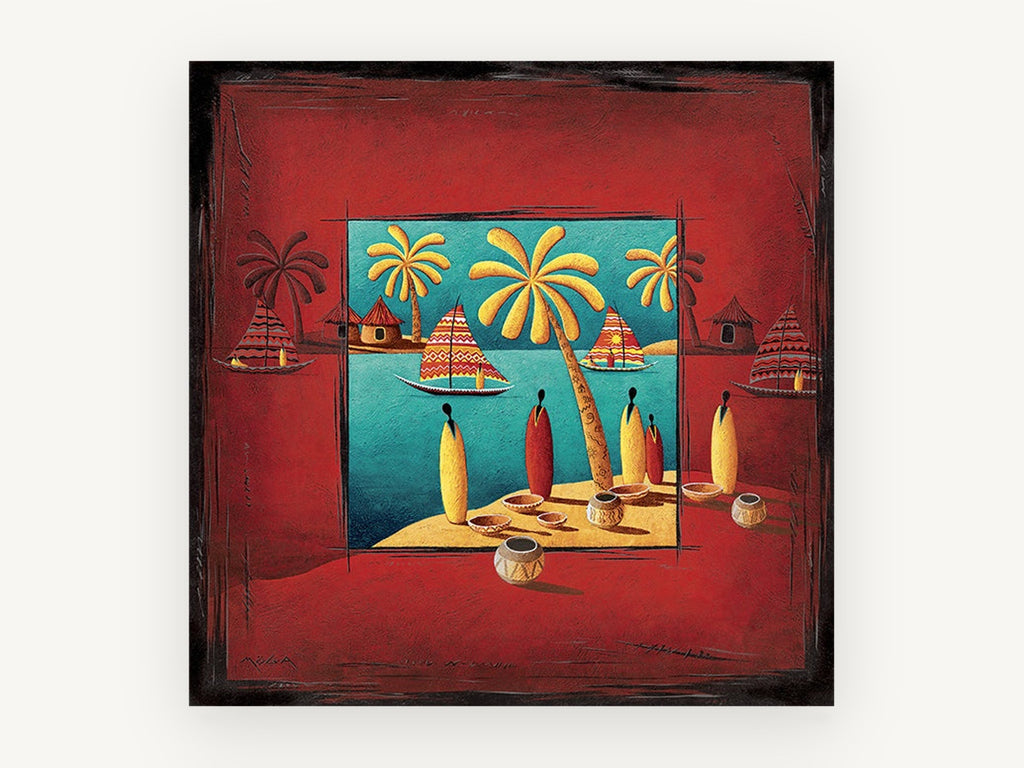 Red Island Sails, coastal canvas wall art print, front view