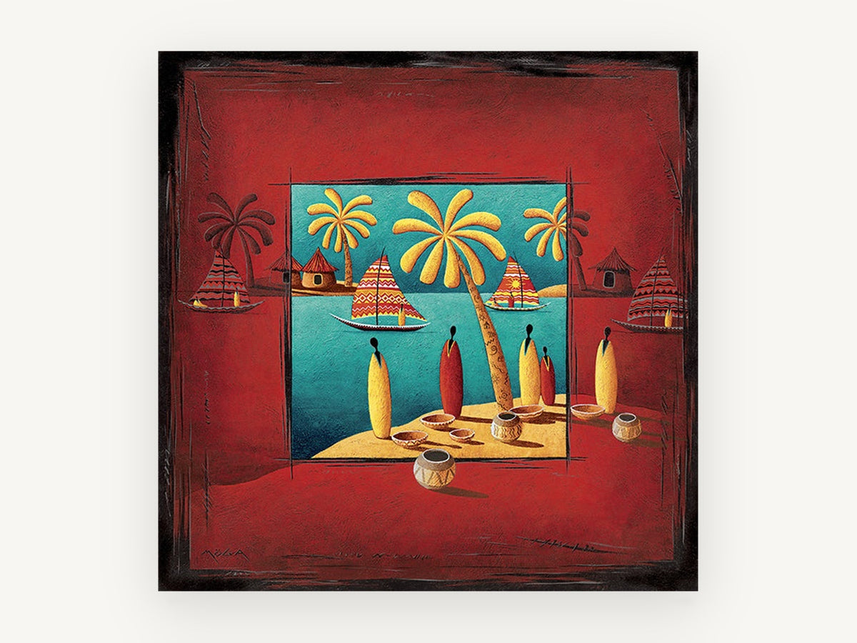 Red Island Sails, coastal canvas wall art print, front view